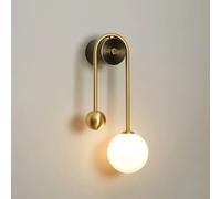 Schoolhouse Wall Lamp, Brass Wall Light with White Glass Globe Shade, U-Shaped Sconce, G9 Lighting Fixtures, Indoor Decorative Wall Lamps, Modern Minimalist for Bedsides