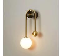 Schoolhouse Wall Lamp, Brass Wall Light with White Glass Globe Shade, U-Shaped Sconce, G9 Lighting Fixtures, Indoor Decorative Wall Lamps, Modern Minimalist for Bedsides