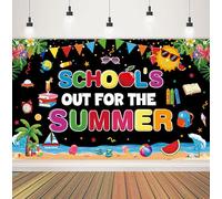 School's Out for The Summer Backdrop Banner 72x44 inch Large Size End of School Year Theme Backdrop for Summer Holiday End of School Party Classroom School Home Yard Decorations
