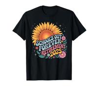 School's Out Forever Retirement 2025 Groovy Sunflower Art T-Shirt