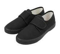 SchoolStitch® Boys Girls School Shoes, Unisex Kids Plimsole Pumps with Touch Fastening, Plain Black PE Sports Girls and Boys Gym Trainers, Kids Flat Canvas Shoes