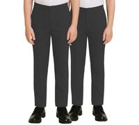 SchoolStitch® Boys School Trousers, Pack of 2 Plain Half Elastic Waist Trousers with Two Side Pockets, Stylish Slim Fit Pull Up School Uniform Pants, Ages 2-13 Grey