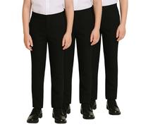 SchoolStitch® Boys School Trousers, Pack of 3 Stylish Slim Fit Half Elastic Waist Trousers with Two Side Pockets, Plain Pull Up School Uniform Pants, Ages 2-13 Black