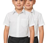 SchoolStitch® Boys School Uniform Twin Pack Short Sleeve Shirts, Kids Plain Button-Down Regular Fit Shirt with Chest Pocket, Non Iron Boys School Shirts, Ages 3-15+ White