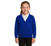 SchoolStitch® Girls Boys School Uniform Long Sleeve Cardigan, Kids Unisex Button up V Neck Jumper, Plain Sweater with Front Pockets, School Cardigans for Girls and Boys Age 2-13 Years Royal Blue