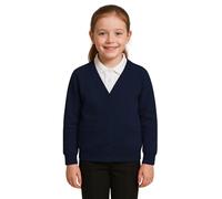 SchoolStitch® Girls Boys School Uniform Long Sleeve Cardigan, Kids Unisex Button up V Neck Jumper, Plain Sweater with Front Pockets, School Cardigans for Girls and Boys Age 2-13 Years Navy Blue