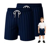 SchoolStitch® Girls Boys Shadow Stripe PE Shorts, Pack of 2 Kids Unisex Drawstring Waist Football Shorts, Sports Gym Running School Stretchy Boys and Girls’ Activewear Short Pants, Ages 2-13 Navy