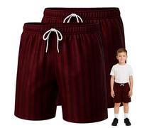 SchoolStitch® Girls Boys Shadow Stripe PE Shorts, Pack of 2 Kids Unisex Drawstring Waist Football Shorts, Sports Gym Running School Stretchy Boys and Girls’ Activewear Short Pants, Ages 2-13 Wine