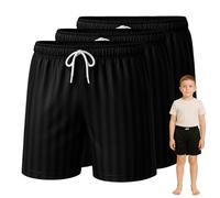 SchoolStitch® Girls Boys Shadow Stripe PE Shorts, Pack of 3 Kids Unisex Drawstring Waist Stretchy Football Shorts, Boys and Girls’ Activewear School Sports Gym Running Short Pants, Ages 2-13 Black