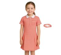 SchoolStitch® Girls Gingham School Dress, Kids Short Sleeve Zip up Check Print Pleated School Uniform Girls Summer Dress with Side Pockets and Hair Bobble, Ages 3-20 Red