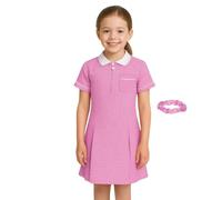SchoolStitch® Girls Gingham School Dress, Kids Short Sleeve Zip up Check Print Pleated School Uniform Girls Summer Dress with Side Pockets and Hair Bobble, Ages 3-20 Pink
