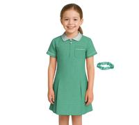 SchoolStitch® Girls Gingham School Dress, Kids Short Sleeve Zip up Check Print Pleated School Uniform Girls Summer Dress with Side Pockets and Hair Bobble, Ages 3-20 Bottle Green