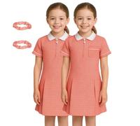 SchoolStitch® Girls Gingham School Dress, Pack of 2 Kids Short Sleeve Zip Up Pleated Check Print Summer Dress with Side Pockets and Hair Bobble, School Uniform Girls Ages 3-20 Red