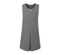 SchoolStitch® Girls School Uniform Plain Pinafore Dress, Round Neck Sleeveless Zip Closure Pleated Dress with Heart Pockets, Elegant School Uniform Girls Pinafore Dresses, Ages 2-14 Grey