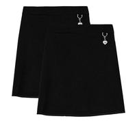 SchoolStitch® Girls Uniform Lycra School Skirts, Pack of 2 Elasticated Back School Skirt with Heart Attachment Front Pocket, Plain Summer Skirts, Sizes 2-16 Years Black