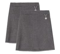 SchoolStitch® Girls Uniform Lycra School Skirts, Pack of 2 Elasticated Back School Skirt with Heart Attachment Front Pocket, Plain Summer Skirts, Sizes 2-16 Years Grey