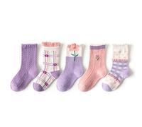 SchoolStitch ® Kids Girls Socks, 5/10 Pairs Breathable Cotton Crew Socks for Toddlers & Infant, Fun Pink, Purple, Red Designs With Flowers, Hearts, Dots & Bunny Patterns, Age 1-8 Years