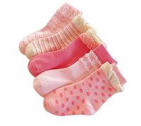 SchoolStitch ® Kids Girls Socks, 5/10 Pairs Breathable Cotton Crew Socks for Toddlers & Infant, Fun Pink, Purple, Red Designs With Flowers, Hearts, Dots & Bunny Patterns, Age 1-8 Years
