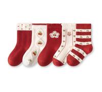 SchoolStitch ® Kids Girls Socks, 5/10 Pairs Breathable Cotton Crew Socks for Toddlers & Infant, Fun Pink, Purple, Red Designs With Flowers, Hearts, Dots & Bunny Patterns, Age 1-8 Years