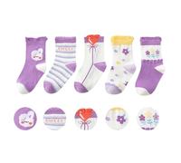 SchoolStitch ® Kids Girls Socks, 5/10 Pairs Breathable Cotton Crew Socks for Toddlers & Infant, Fun Pink, Purple, Red Designs With Flowers, Hearts, Dots & Bunny Patterns, Age 1-8 Years