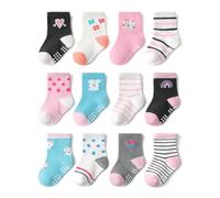 SchoolStitch ® Kids Non-skid Grip Socks, 3,6 and 12 Pairs Boys Girls Anti-slip Cotton Socks for Newborns, Toddlers and Infants, Soft Comfortable Colorful Footwear, Kids Age 0-5 Years