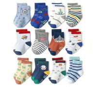 SchoolStitch ® Kids Non-skid Grip Socks, 3,6 and 12 Pairs Boys Girls Anti-slip Cotton Socks for Newborns, Toddlers and Infants, Soft Comfortable Colorful Footwear, Kids Age 0-5 Years