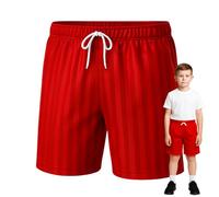 SchoolStitch® Kids Unisex Shadow Stripe PE Shorts, Girls Boys Drawstring Waist Football Shorts, School Sports Gym Running Boys and Girls’ Activewear Stretchy Short Pants, Ages 2-13 Red