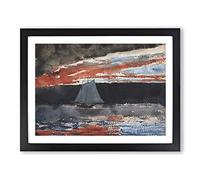 Schooner At Sunset By Winslow Homer Classic Painting Framed Wall Art Print, Ready to Hang Picture for Living Room Bedroom Home Office Décor, Black A4 (34 x 25 cm)