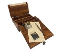 SCHOONER BAY 10-1/2" Colonial Style Distressed, Teak Wood Writing Box Reproduction with Accessories- Antique Reproduction