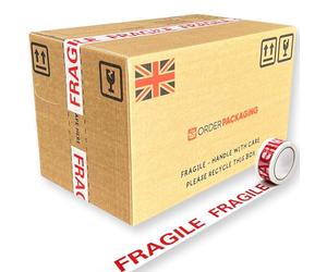 Schott Packaging 5x Single Wall Moving Boxes and Fragile Tape Kit - Strong Large Cardboard Moving House Boxes 508mm x 305mm x 305mm - Fragile Packing Tape 48mm x 66m for Storage Home Moving