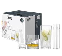 Schott Zwiesel 17-Piece Bar Set Stage, Each with 4 Graceful Long Drink, Whiskey and Shot Glasses with Relief, 4 Glass Straws and 1 Cotton Brush, Dishwasher-Safe Crystal Glasses (Art. no. 124011)