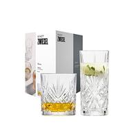 Schott Zwiesel 8-Piece Bar Set Show, 4 Graceful Highball Glasses and 4 Whiskey Glasses with Relief, Dishwasher-Safe Crystal Glasses (Art. no. 121881)