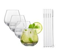 Schott Zwiesel After Work Drinks, Set of 4 tumblers, 4 Glass Straws and 1 Cotton Brush, Dishwasher-Safe Tritan Crystal Glasses, Made in Germany (Art. no. 130015)