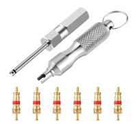 Schrader Valve Core Remover & Stem Puller Tool Set - Stainless Steel Tire Valve Removal Kit for Car/Truck/Bicycle, 6 Pcs Valve Cores Included Tyre Repair & Installation Tools