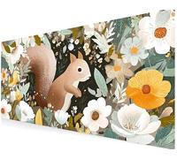 Schreibtischunterlage, Gaming Mauspad 700x300x3 mm, Mousepad xxl, Mauspad Groß Mit Gelkissen Gaming Zubehör, Rutschfeste, Schreibtischmatte Zuhause, Office Desktopschutz (Blumen Eichhörnchen) V-684