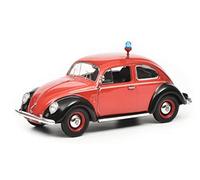 Schuco 450258900 VW Beetle Ovali Fire Brigade with Blue Light, Model Car, 1:43, Red/Black