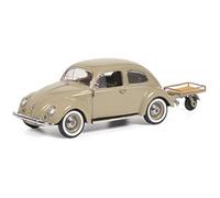 Schuco 450269200 VW Beetle with Car Porter, Pretzel Beetle with Trailer Model Car, 1:43, Beige, Limited Edition