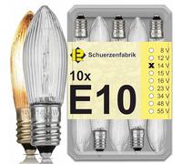 Schuerzenfabrik 10 Pack Tapered Candle Replacement Candle Light Chain, 14V 14.00volts, E10, Clear Glass, 3W, Warm White, 10 Count