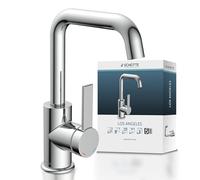 SCHÜTTE 33120 Los Angels High Spout Basin Fitting, Bathroom Tap with Pop Up Eccentric Sink Faucet, High Bathroom Faucet with Single Lever Mixer Tap in Chrome