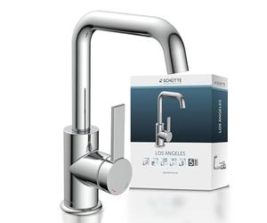 SCHÜTTE 33120 Los Angels High Spout Basin Fitting, Bathroom Tap with Pop Up Eccentric Sink Faucet, High Bathroom Faucet with Single Lever Mixer Tap in Chrome