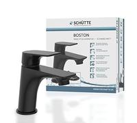 SCHÜTTE 33216 Boston Bathroom Tap Matt Black Basin Mixer Tap Sink Black Modern Single Lever Mixer Tap with Drain Fitting for Your Bathroom