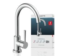SCHÜTTE 79119 Cornwall Kitchen Tap Low Pressure Sink Mixer Tap with High Spout, Single Lever Mixer, Energy Saving, 360° Swivel, Kitchen Tap, Sink, Chrome