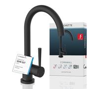 SCHÜTTE 79169 Cornwall Kitchen Tap Low Pressure High Spout Single Lever Mixer Energy Saving 360° Swivel Kitchen Sink Tap Black