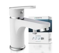 SCHÜTTE Alaska 34710 Bathroom Tap with Drain Fitting Single Lever Mixer Tap Bathroom Sink Mixer Tap for Bathroom Chrome White