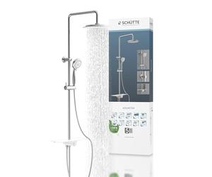 SCHÜTTE Aquastar Shower Set Rain Shower with Shelf, Shower System with 5-Way Adjustable Hand Shower, Shower Column with Shower Head, Shower Set in Chrome/White