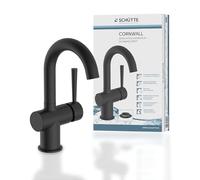 SCHÜTTE Cornwall 79016 Washbasin Tap with High Spout, Bathroom Tap with Pop-Up Eccentric Bathroom Mixer Tap in Matte Black