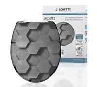Schütte 82392 Hexagons Soft-Close Mechanism, Motif and Quick Release for Cleaning, Duroplast lid (max. Load of The Toilet seat 150 kg), Grey