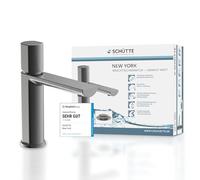Schütte New York 33612 Washbasin Mixer Tap with Drain Fitting, Mixer Tap with Pop-Up Valve, Bathroom Tap, Single-Lever Mixer Tap Bathroom, Graphite