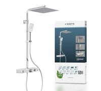 SCHÜTTE Ocean 60530 Shower System with Thermostat and Glass Shelf Shower Set with 30 x 30 cm, Rain Shower with Wall Bracket and Shower Head Shower Panel Shower Column in Chrome/White