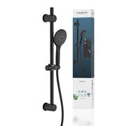 Schütte Raven Rail and Hand-Held 3-Way Adjustable Head Set Column Rain Shower Panel with Hose in Black